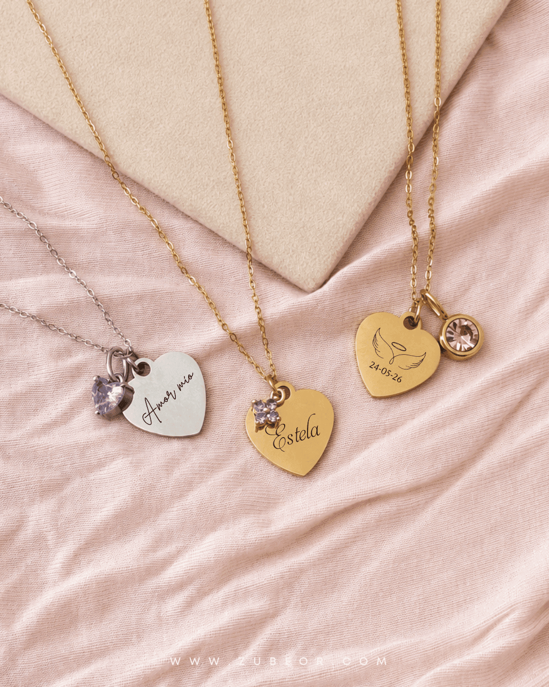 Cadena corazón pequeño grabado y dije cristal (solo pago previo) 2