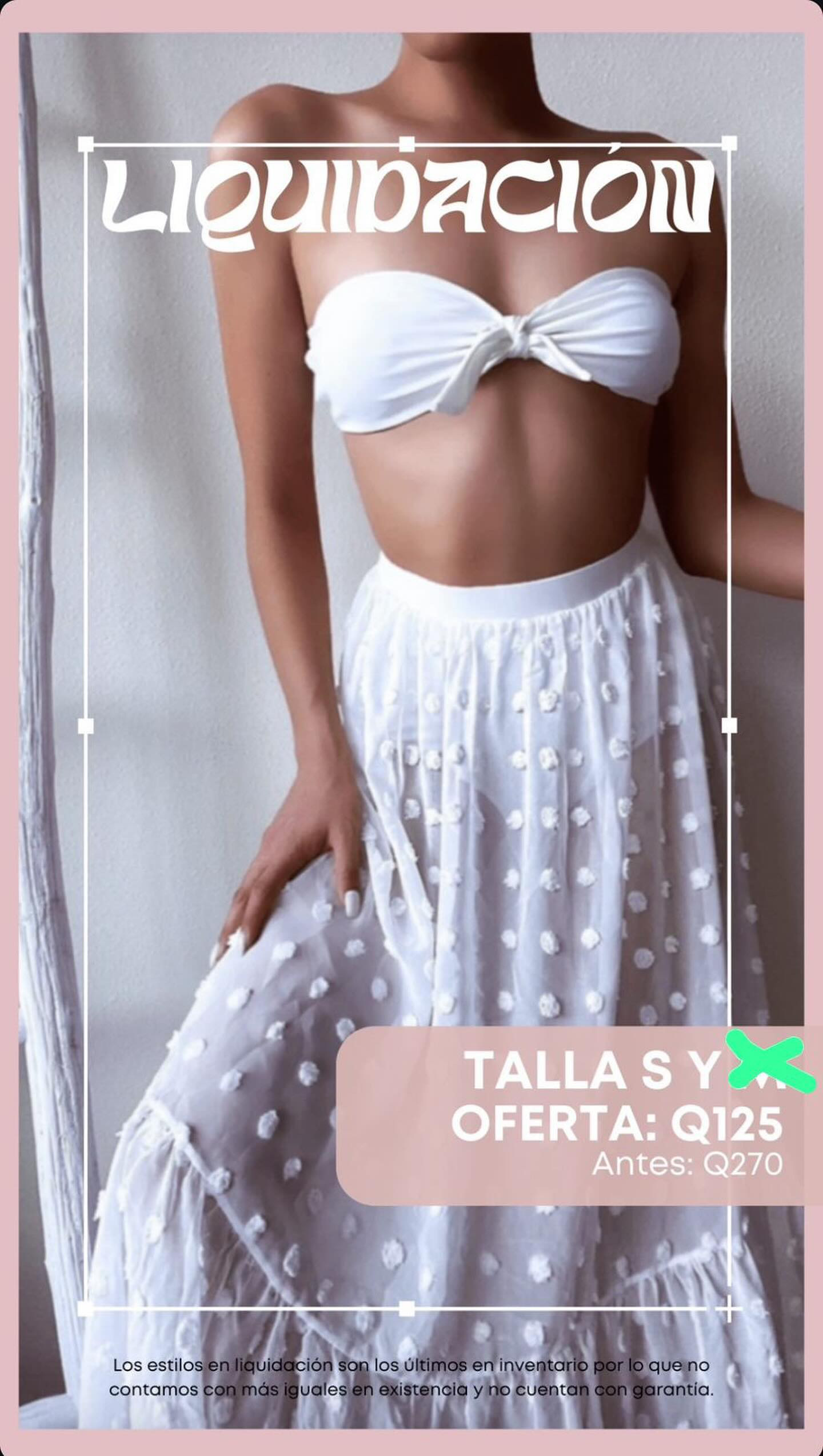 Traje de baño tres piezas blanco con falda de puntos 5