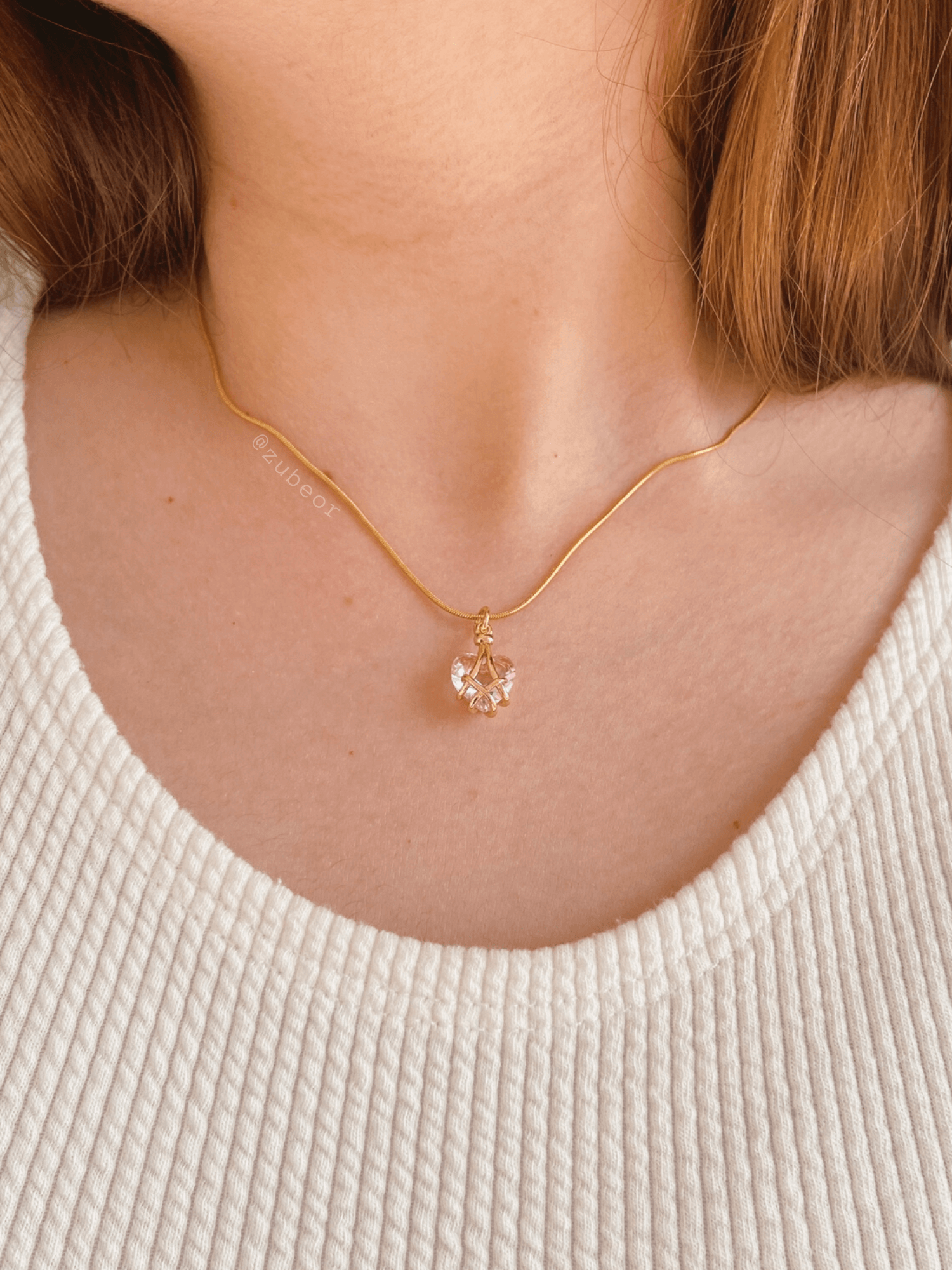 Cadena corazón rosa (dorado) 2