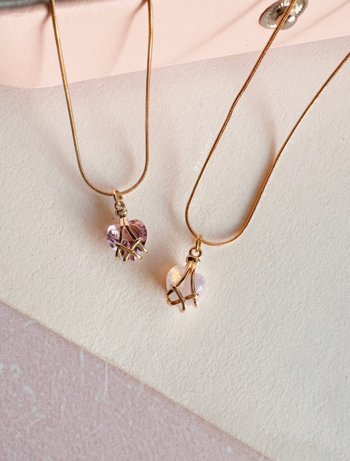 Cadena corazón rosa (dorado) 5