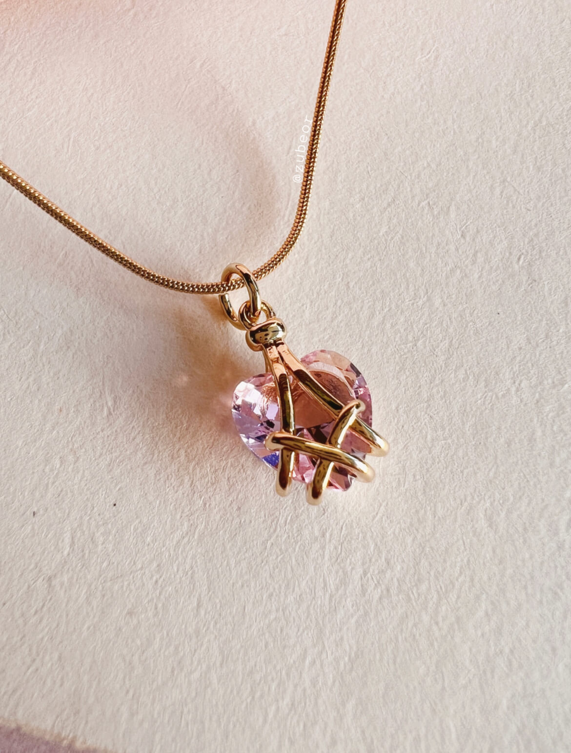 Cadena corazón rosa (dorado) 3