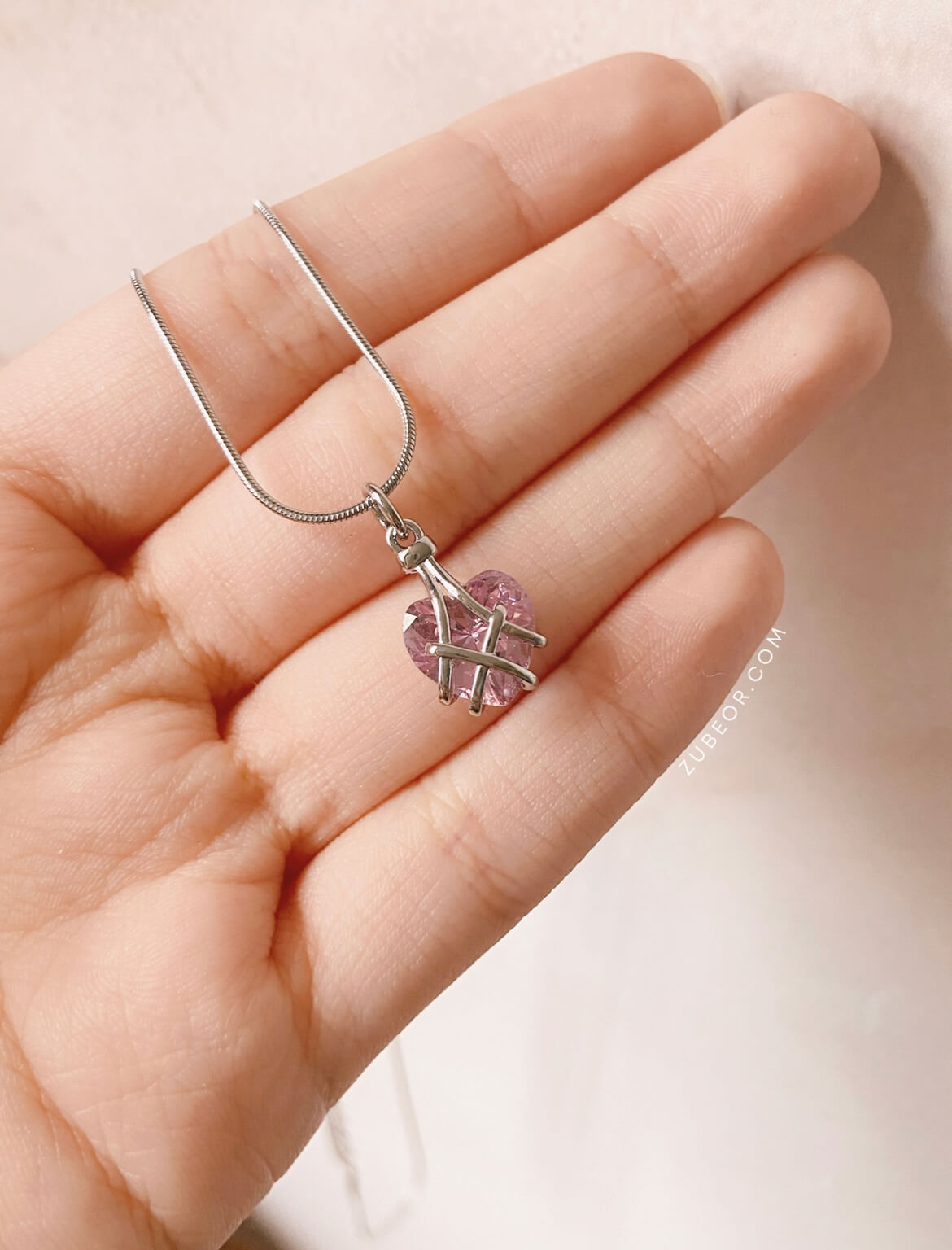 Cadena corazón rosa (plateado) 6