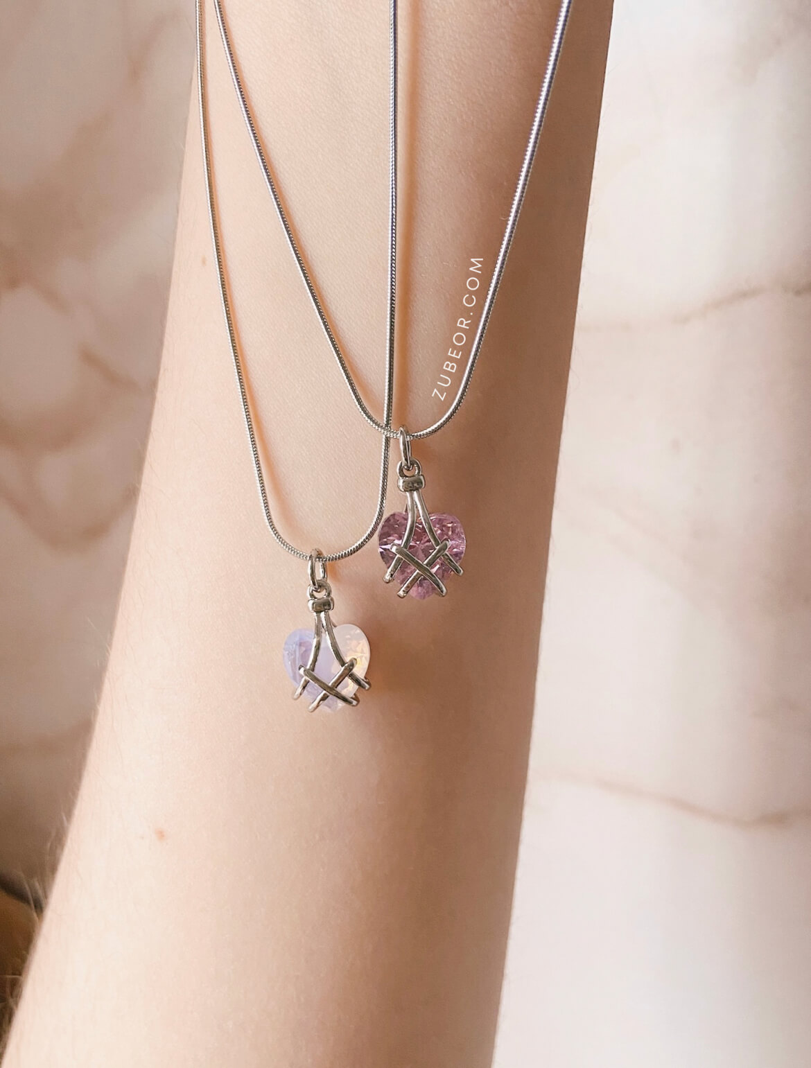 Cadena corazón rosa (plateado) 3
