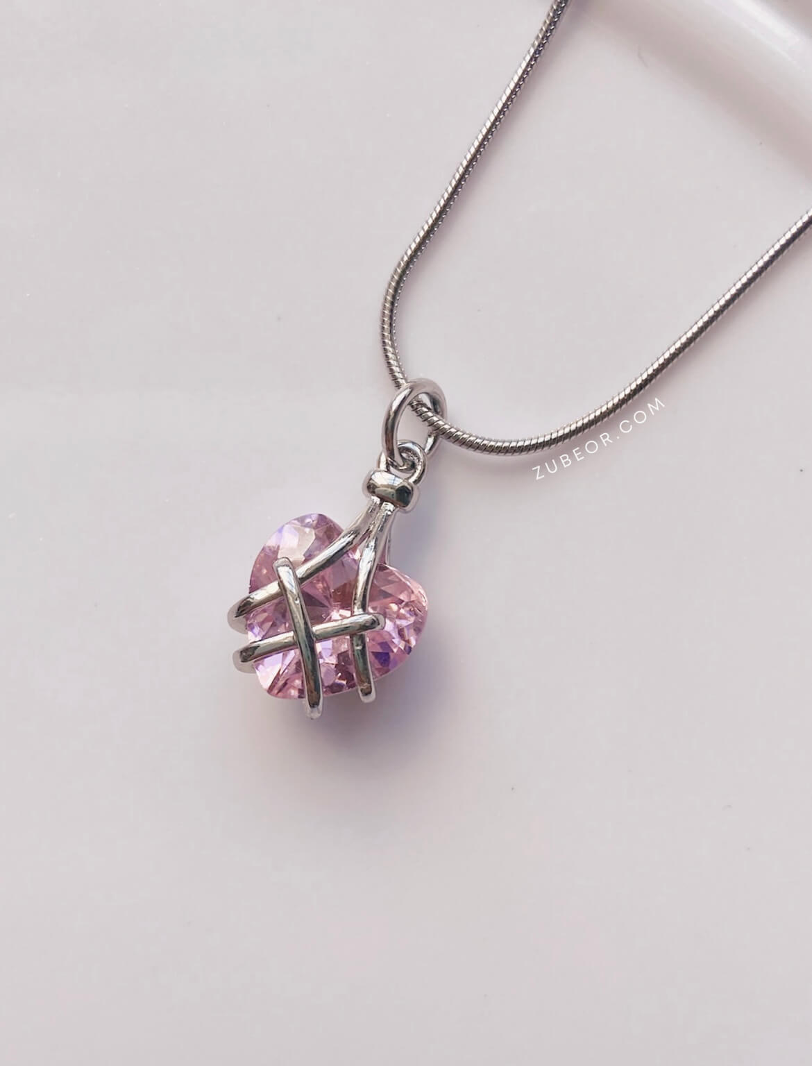 Cadena corazón rosa (plateado) 8