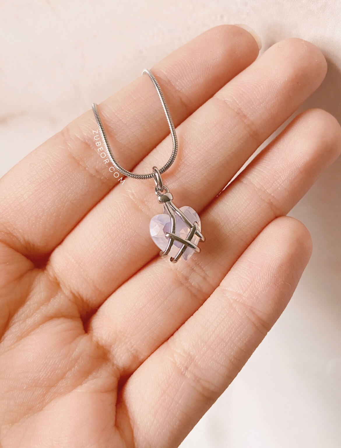 Cadena corazón rosa (plateado) 5