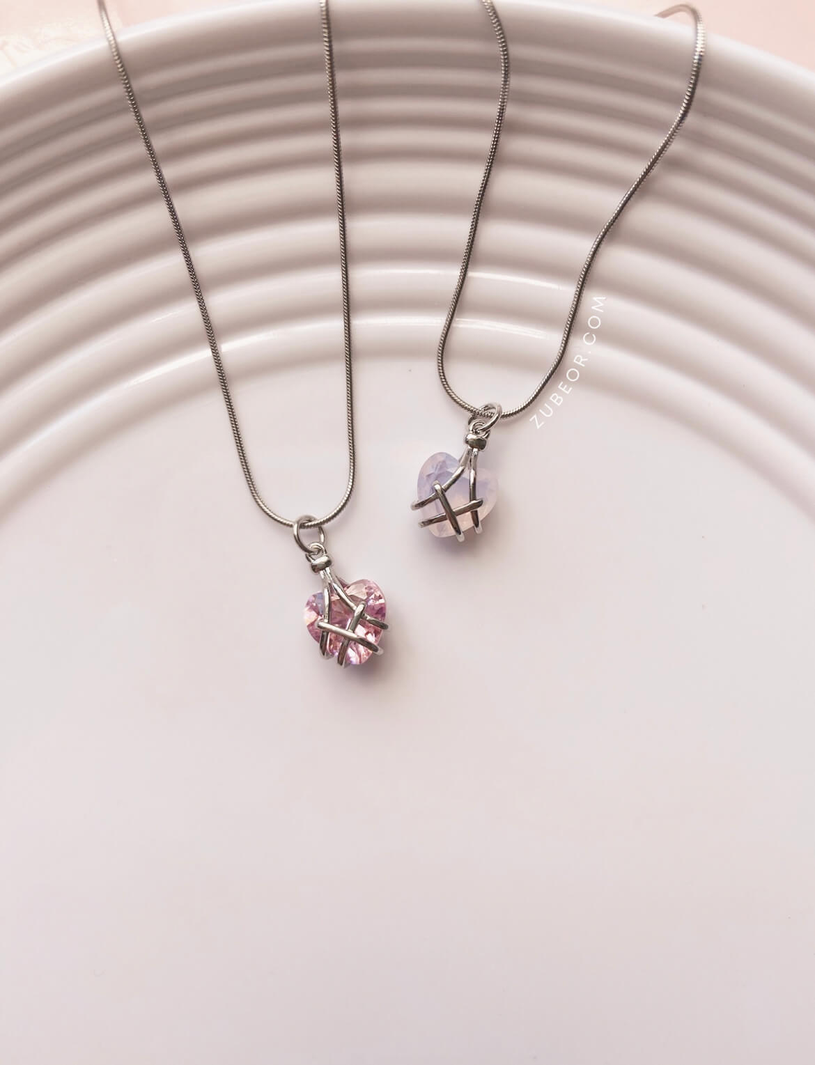 Cadena corazón rosa (plateado) 4