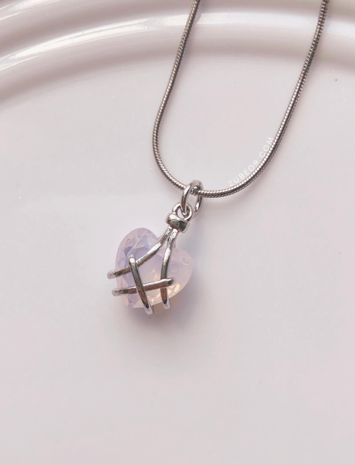 Cadena corazón rosa (plateado) 7
