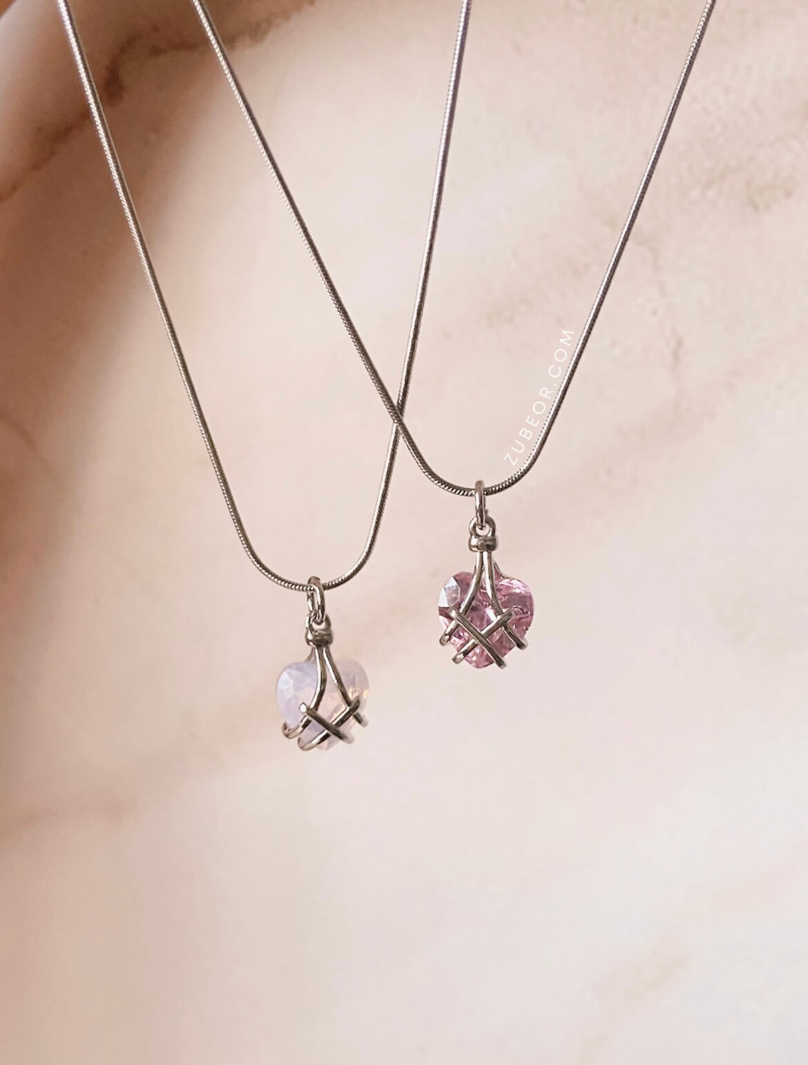 Cadena corazón rosa (plateado) 2