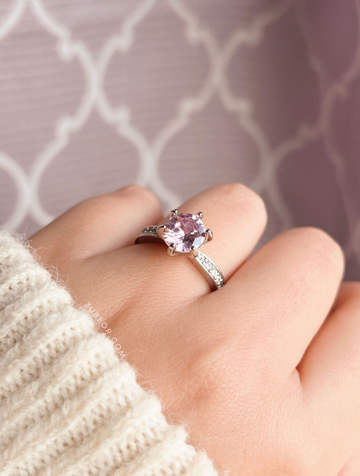 Anillo cristal circular rosa 3