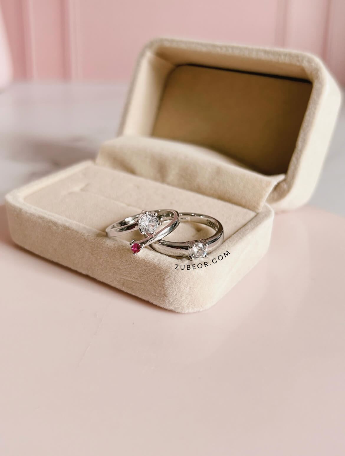 Set de anillo cristal fucsia 4