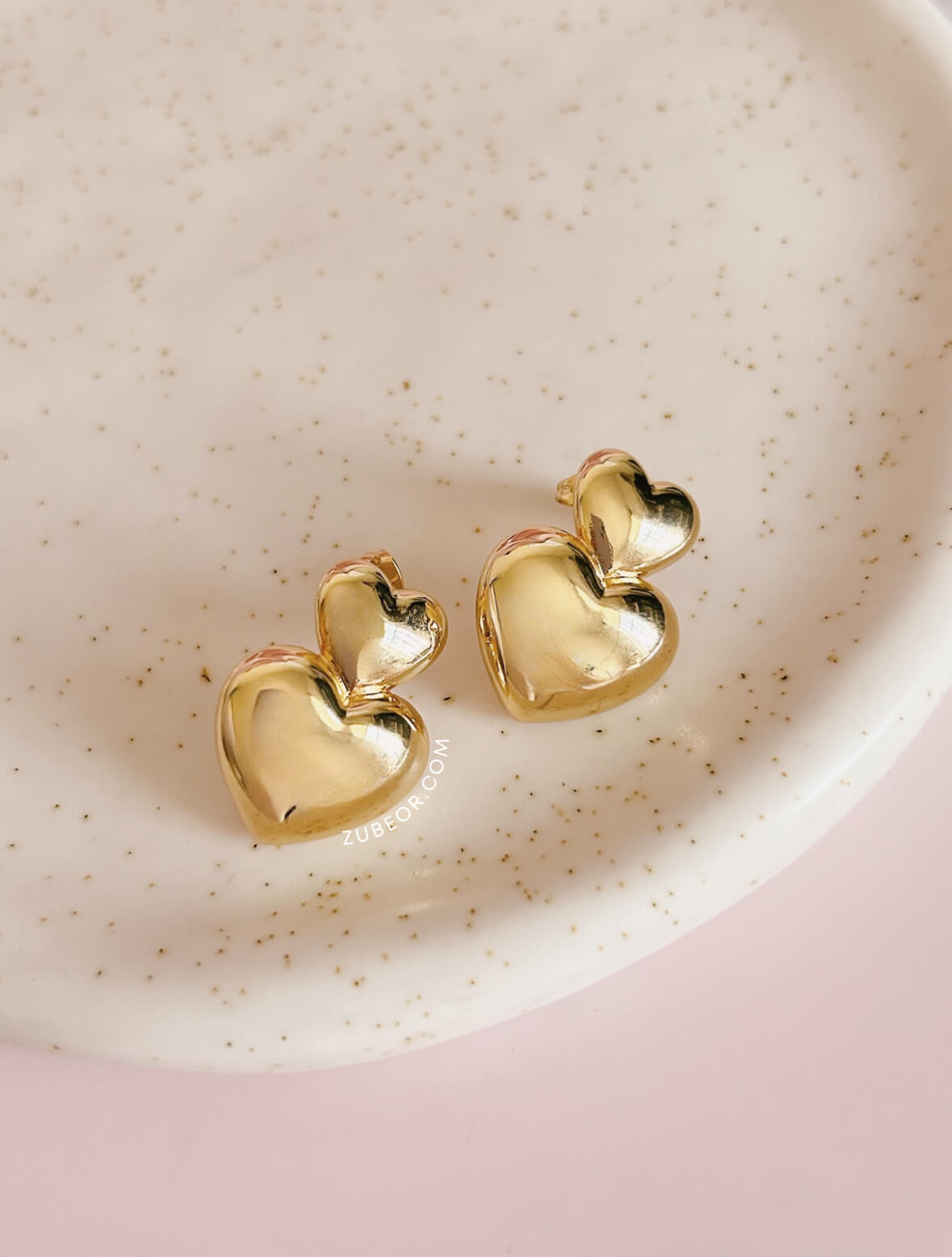 Aretes doble corazón chunky 2