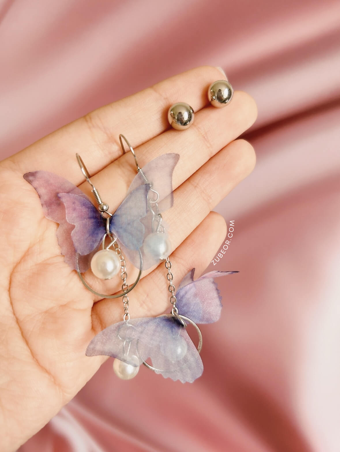 Set de aretes mariposa lavanda 3