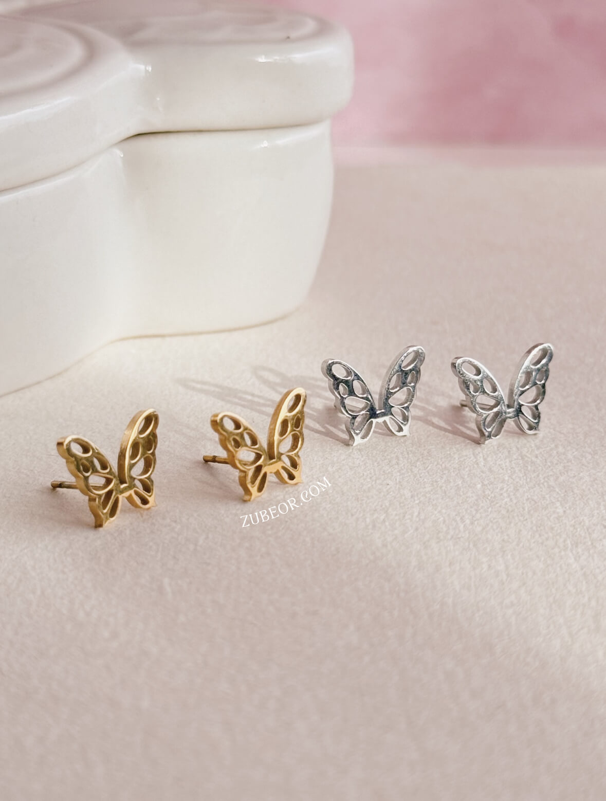 Aretes stud mariposa hojarasca 3