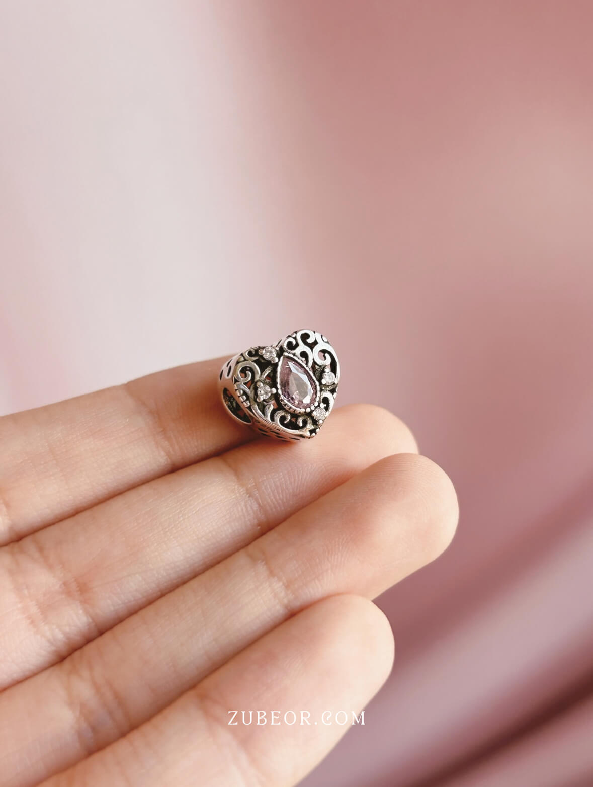 Charm corazón cristal rosa 4
