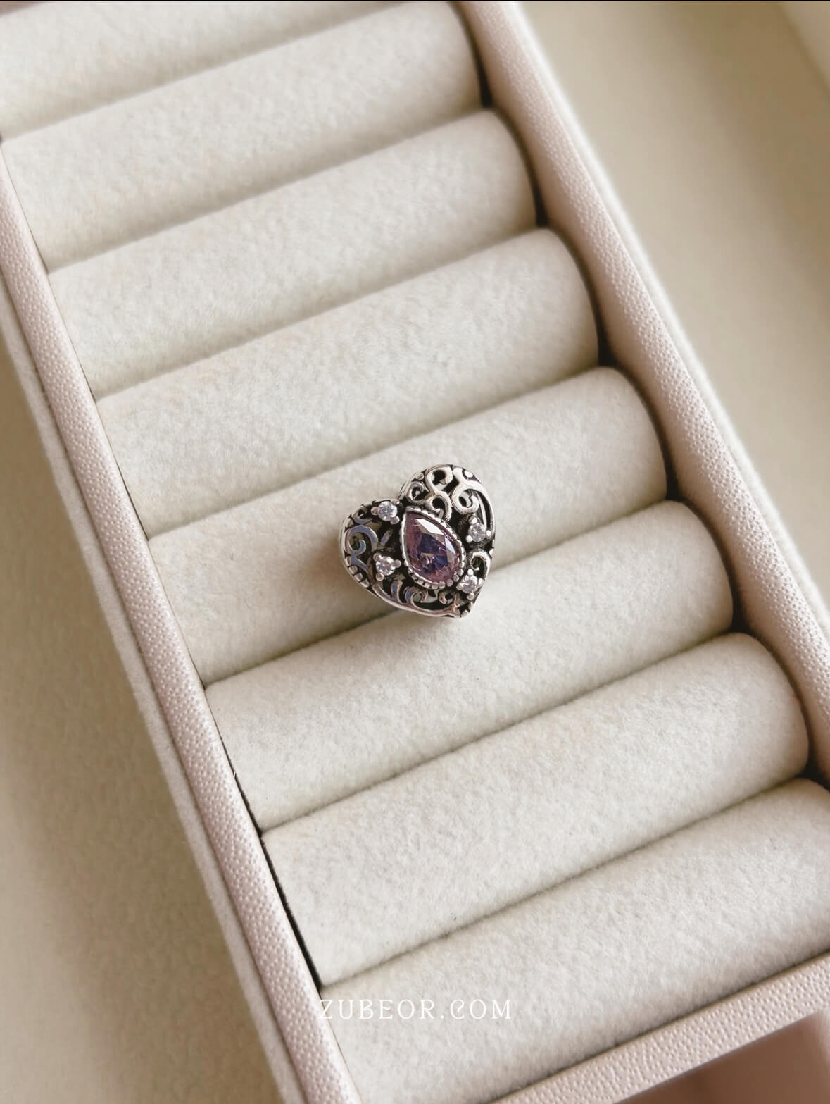 Charm corazón cristal rosa 5