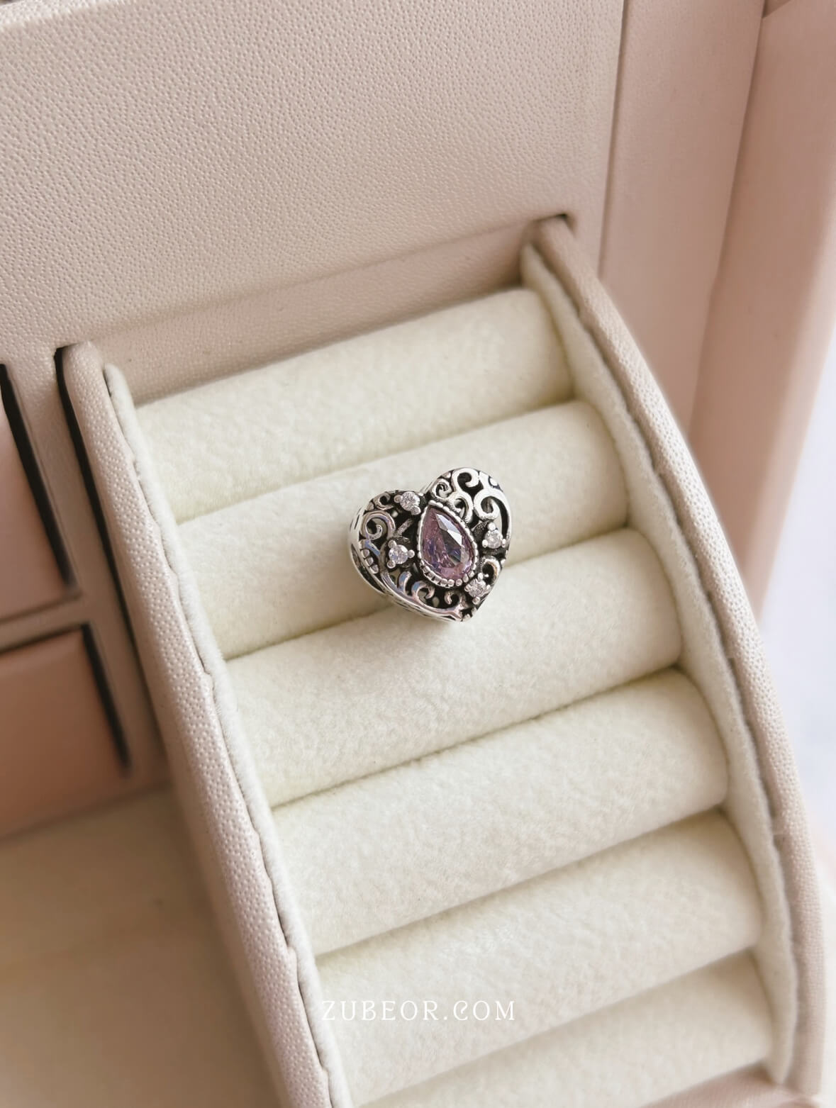 Charm corazón cristal rosa 2