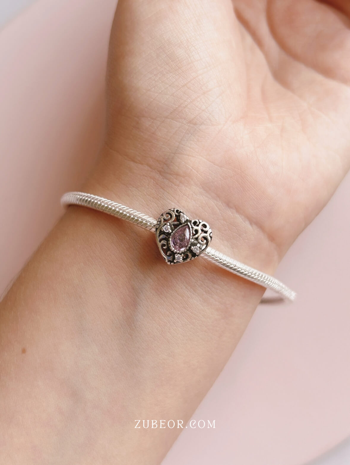 Charm corazón cristal rosa 3