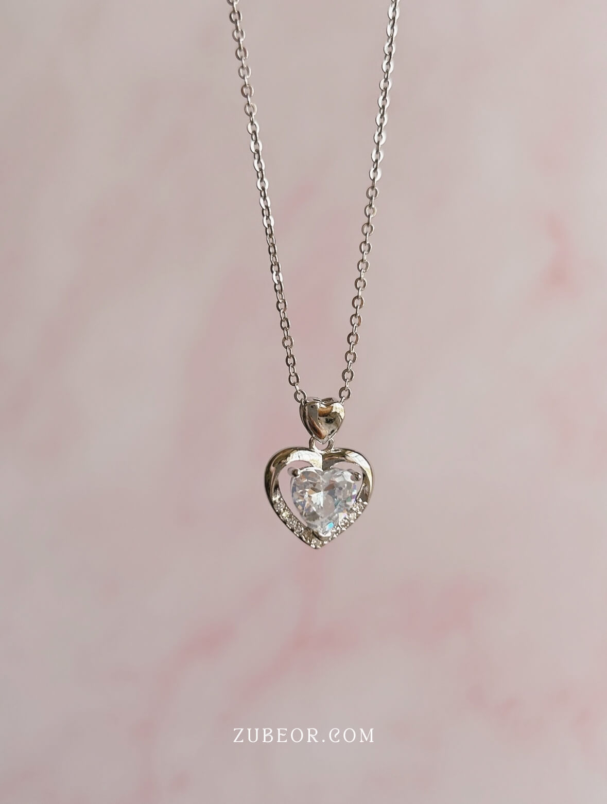 Cadena corazón cristal plateado 2