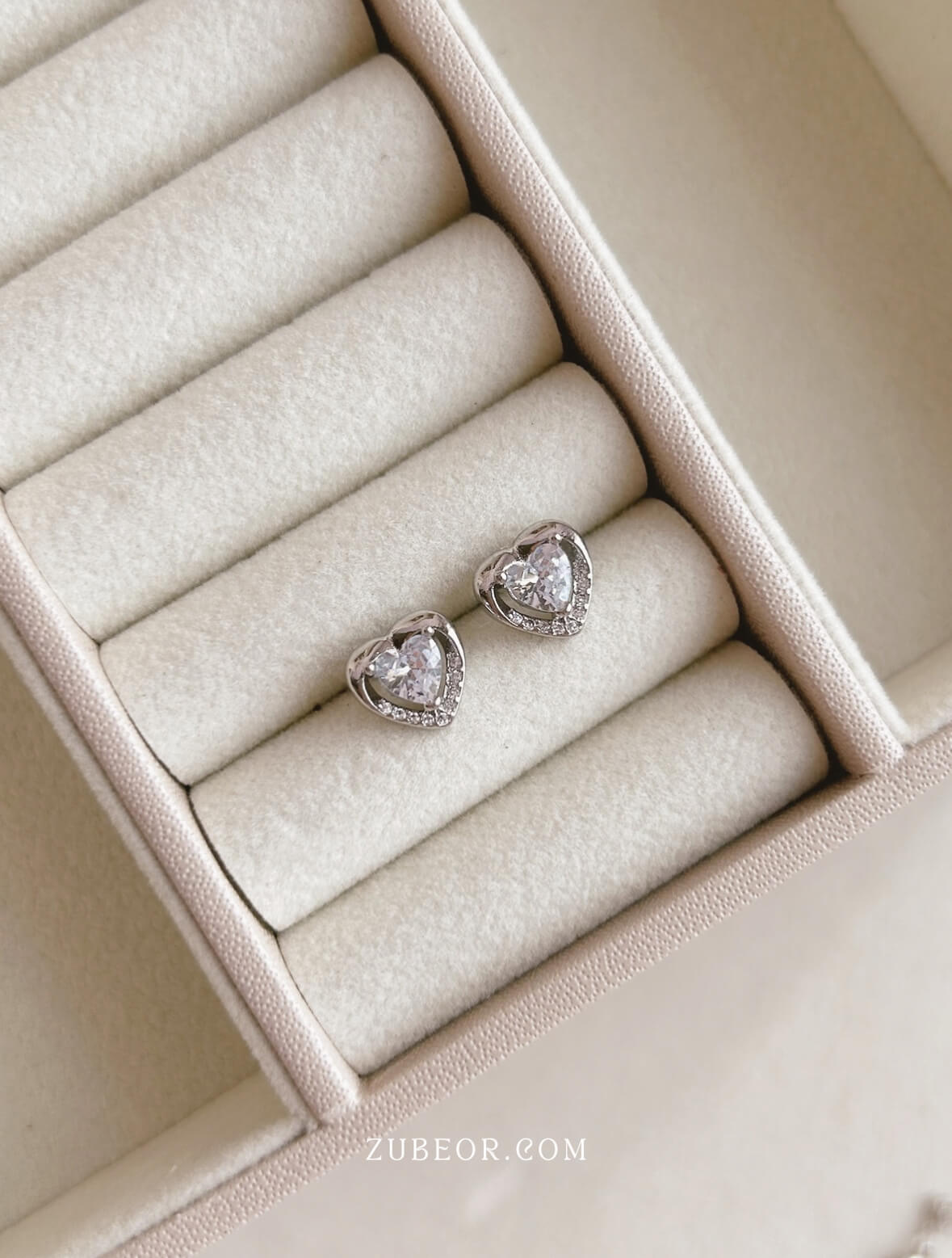 Aretes corazón cristal plateado 3
