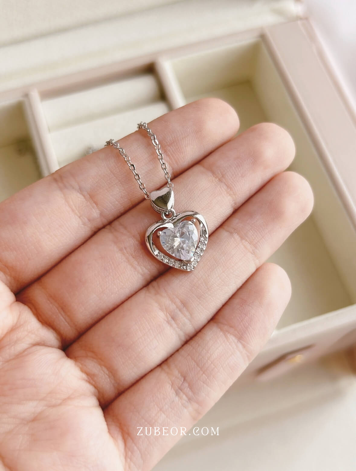 Cadena corazón cristal plateado 3