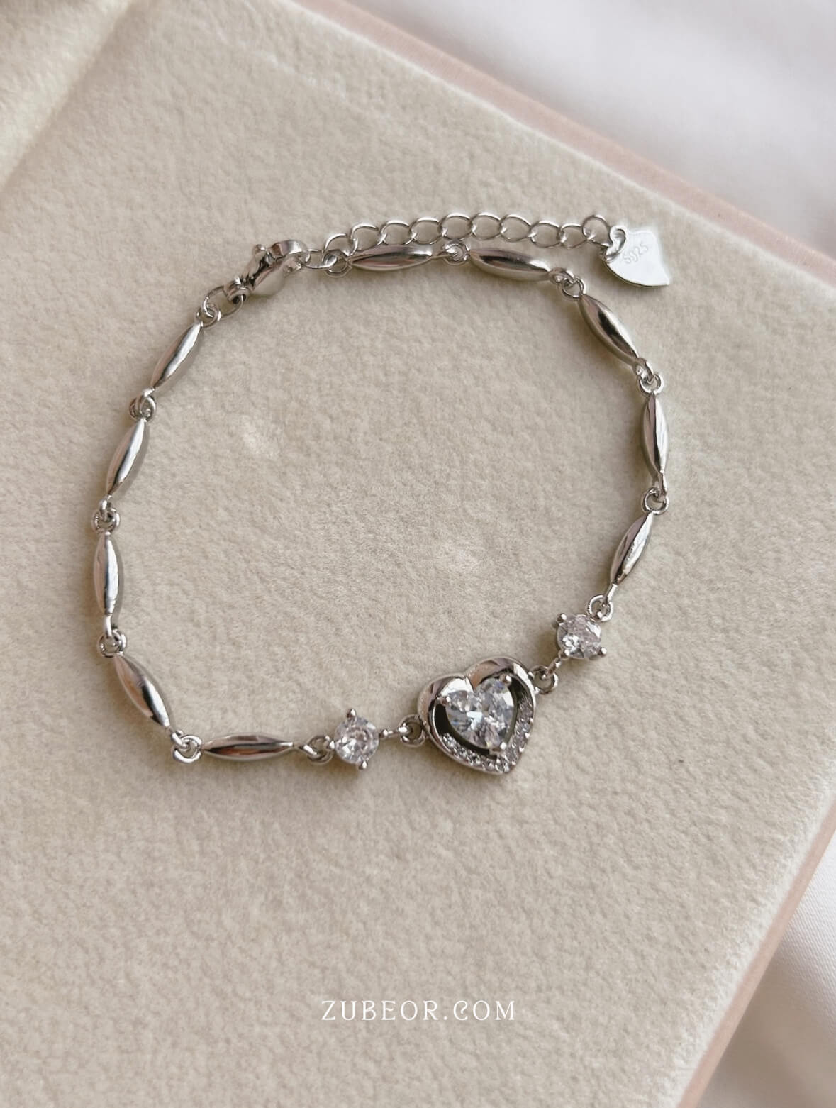 Pulsera corazón de cristal plateado 3