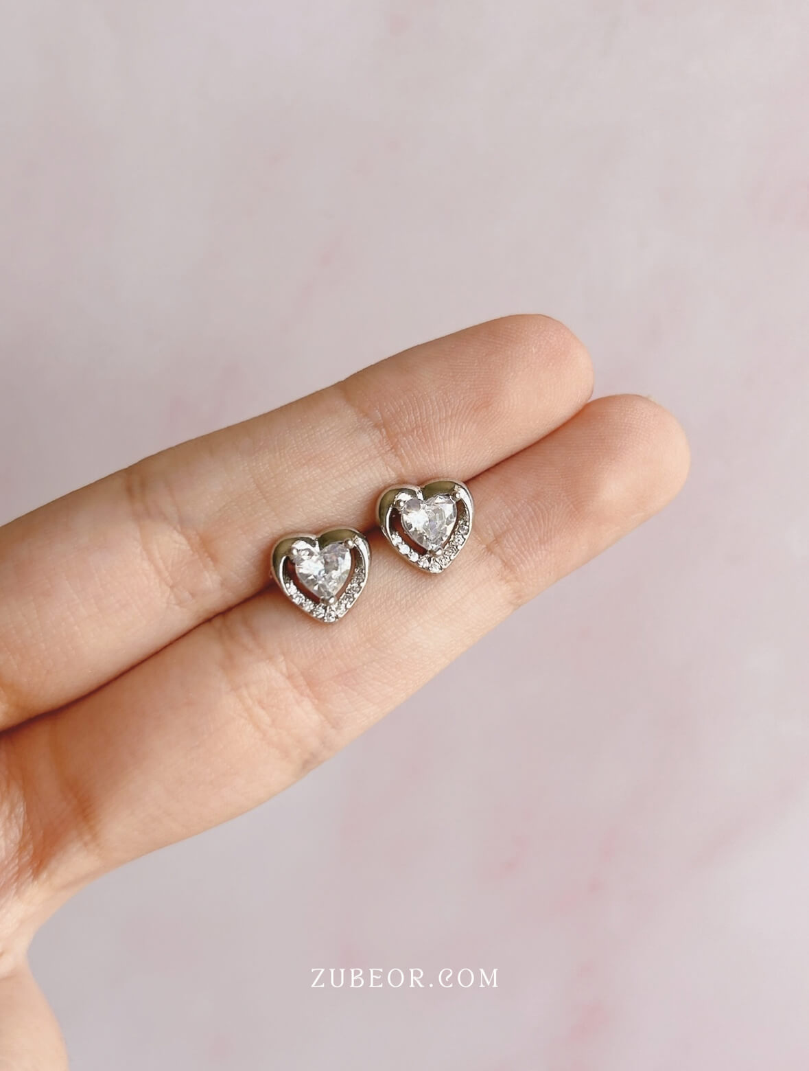 Aretes corazón cristal plateado 2