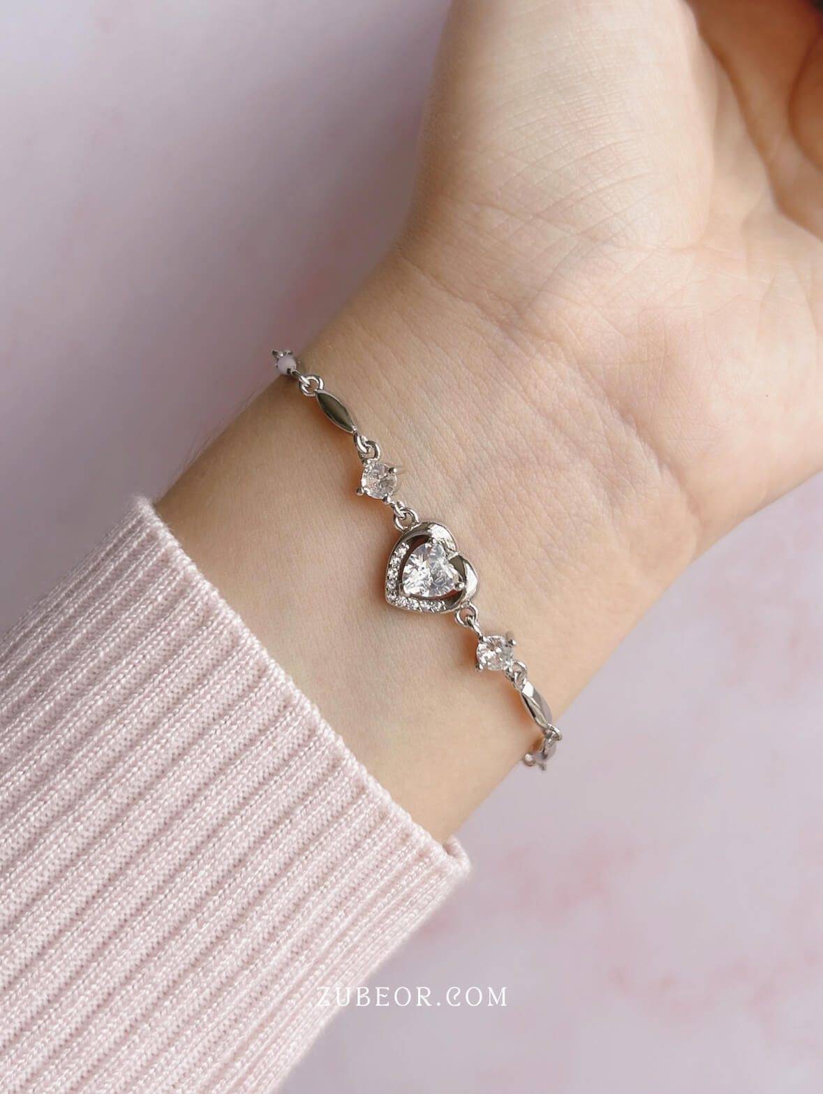 Pulsera corazón de cristal plateado 2