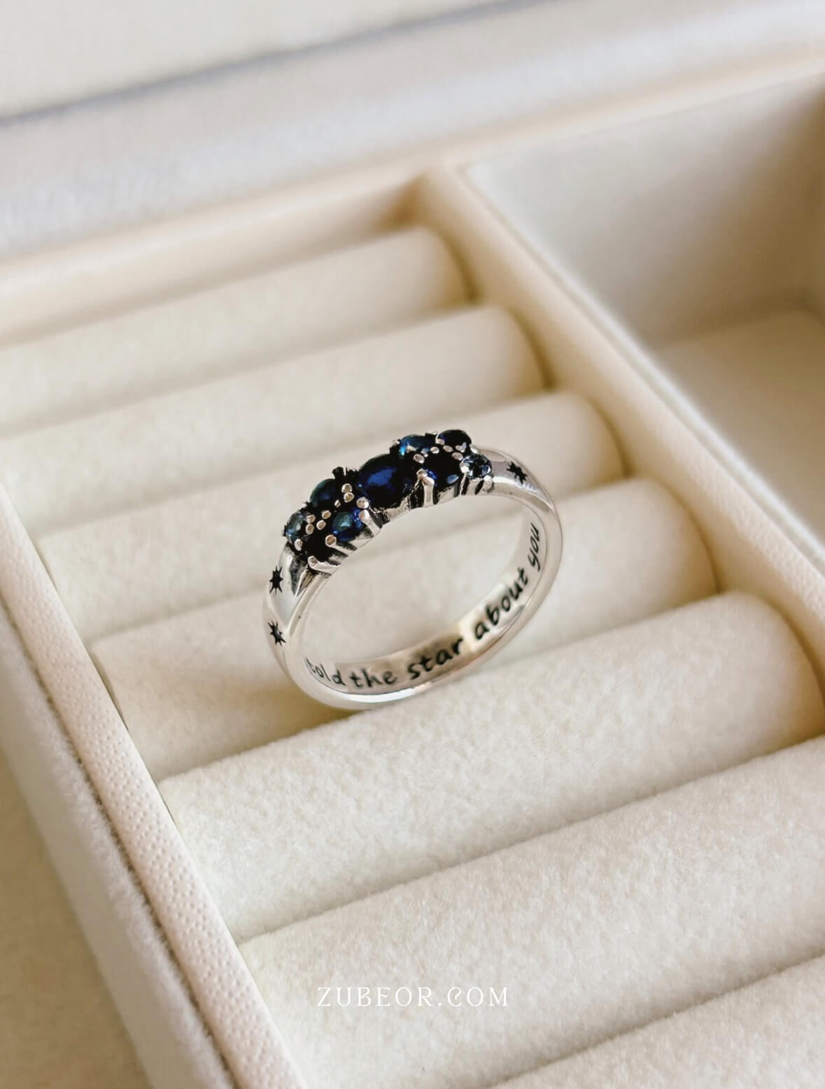Anillo cristales azul y estrellas 4
