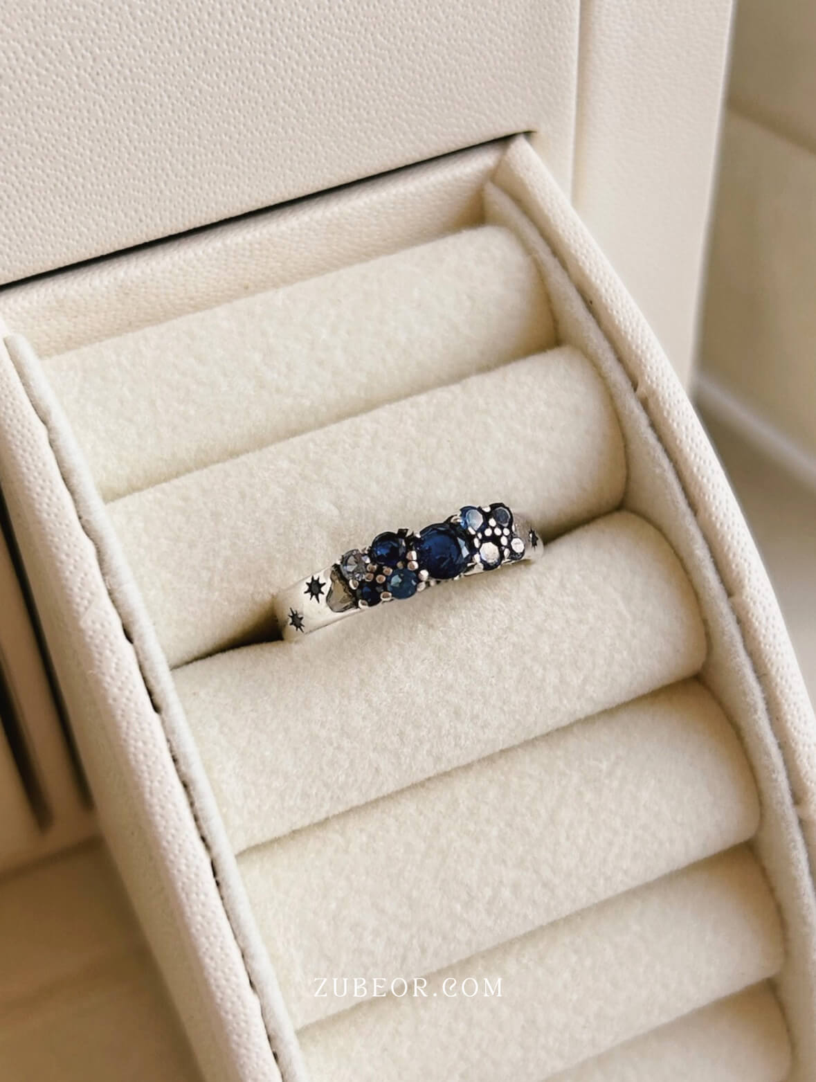 Anillo cristales azul y estrellas 7