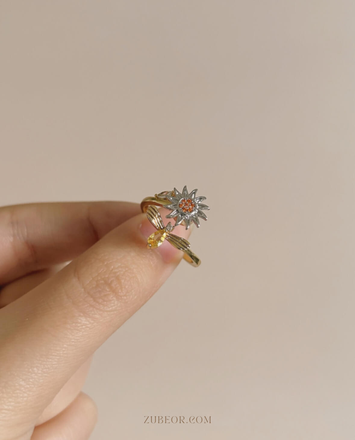 Anillo girasol y abeja con movimiento giratorio 5