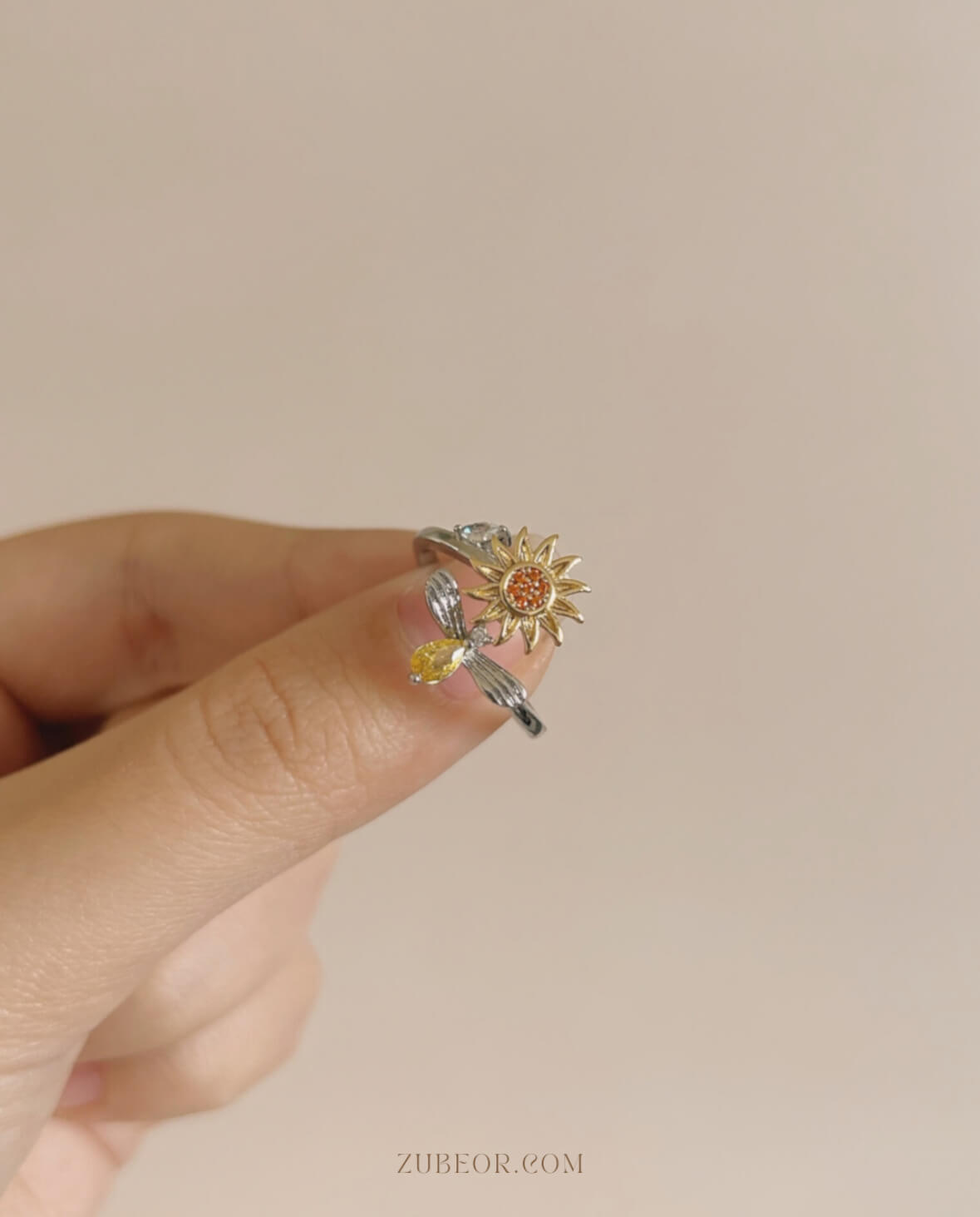 Anillo girasol y abeja con movimiento giratorio 6