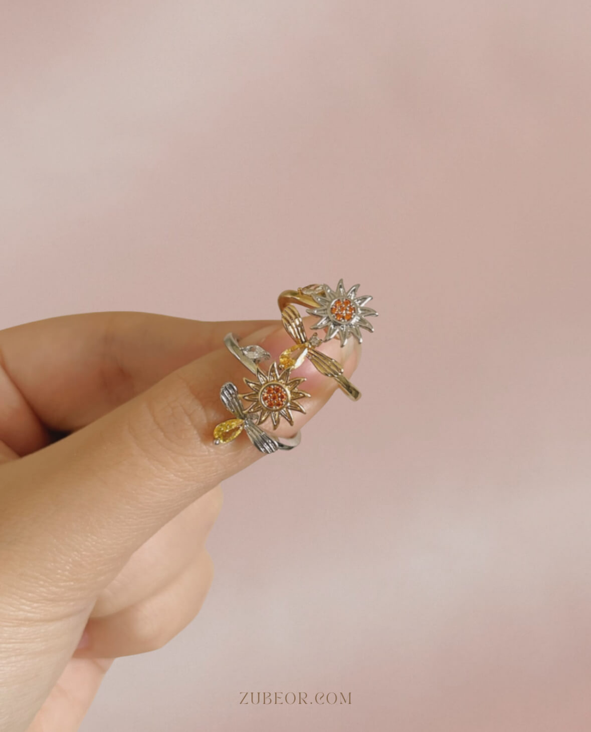 Anillo girasol y abeja con movimiento giratorio 4