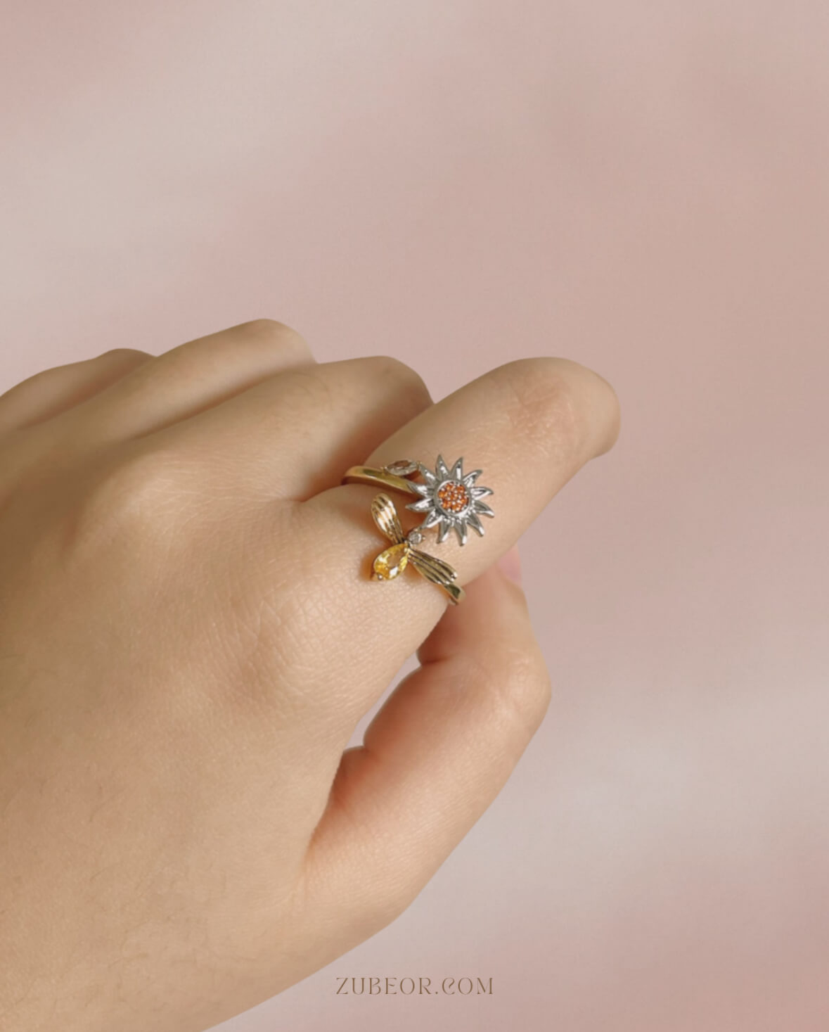 Anillo girasol y abeja con movimiento giratorio 2