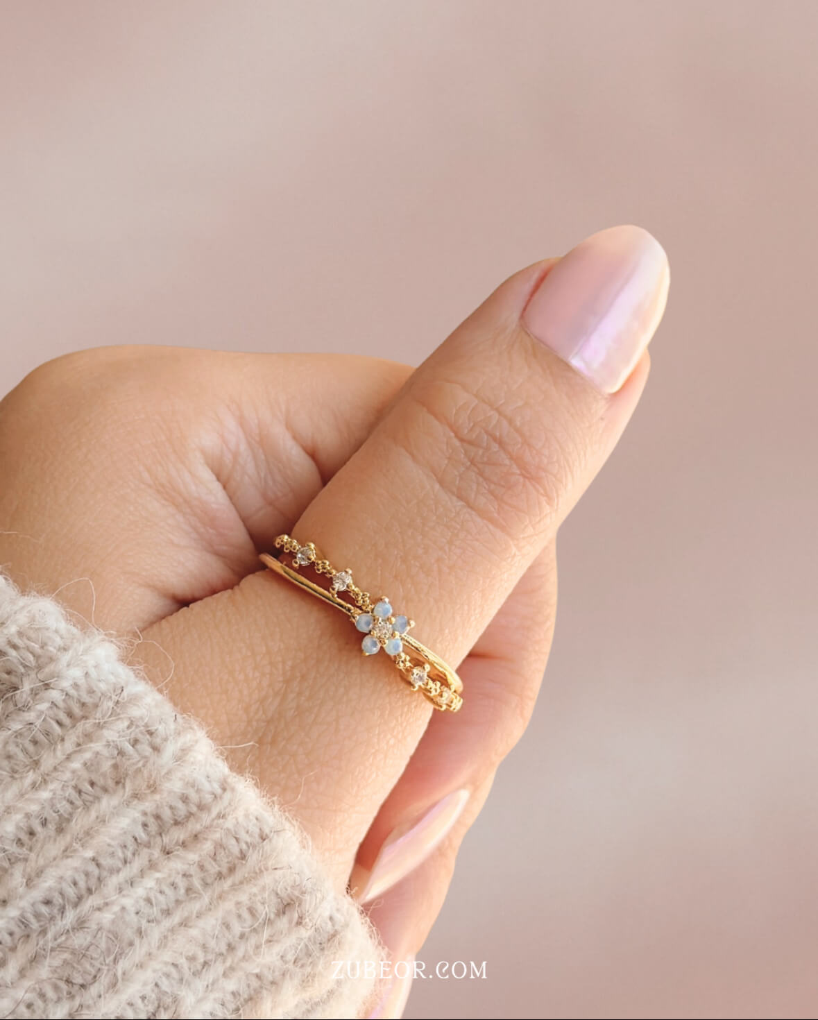 Anillo flor celeste 3