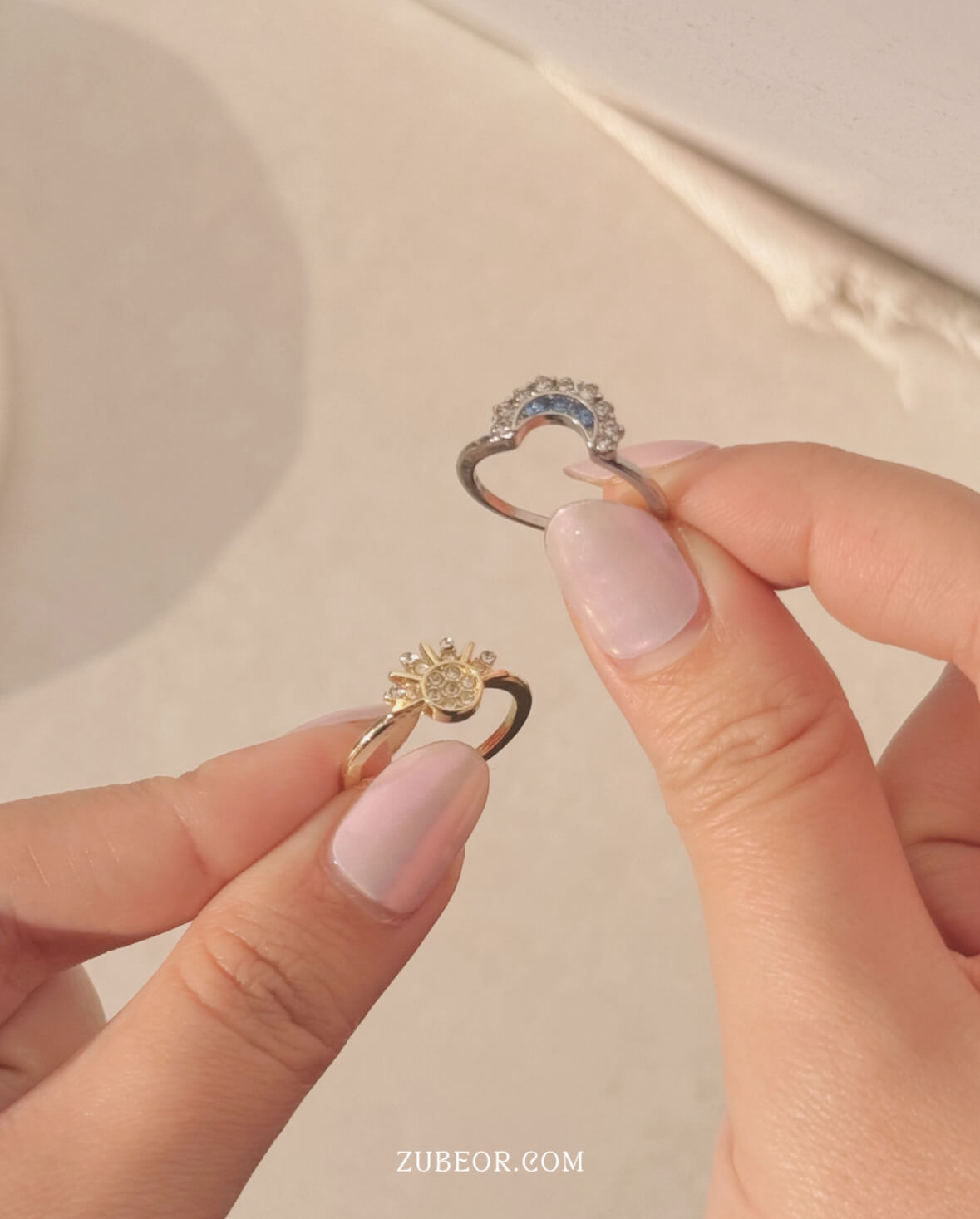 Set de anillos sol y luna cristal 6