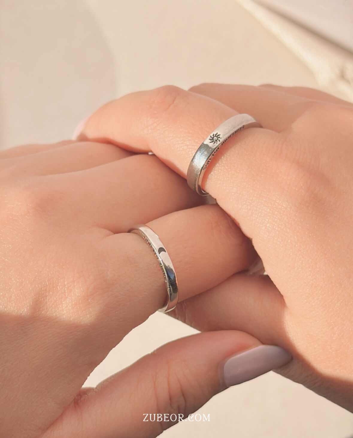 Set de anillos sol y luna plateado 4