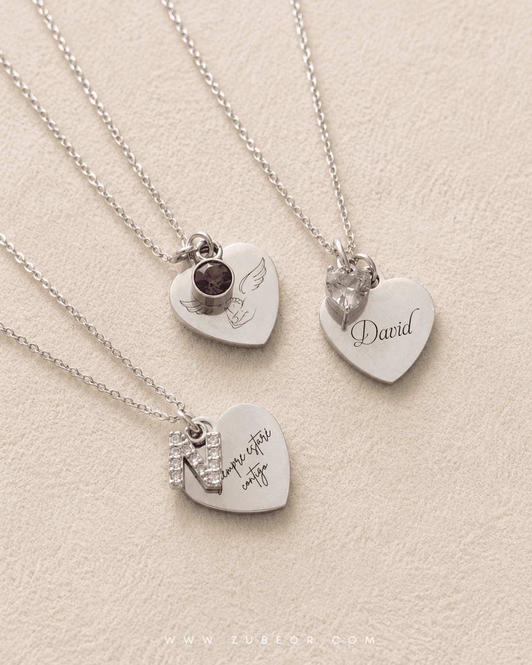 Cadena corazón pequeño grabado y dije cristal (solo pago previo) 3