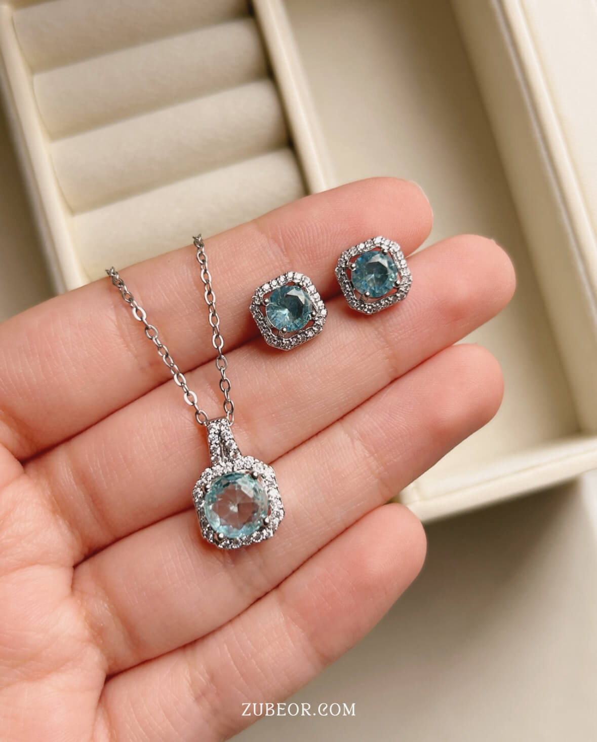 Set completo cristal cuadrado celeste 2