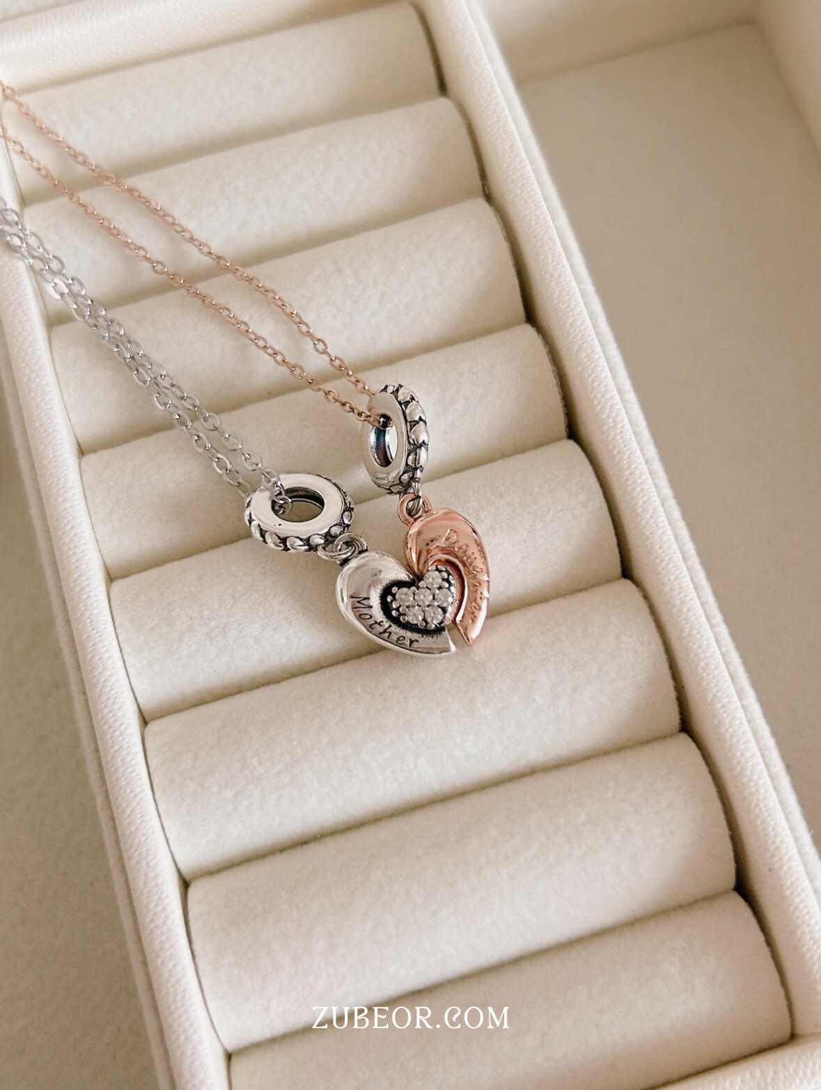 Set de cadenas madre e hija corazón rosa 2