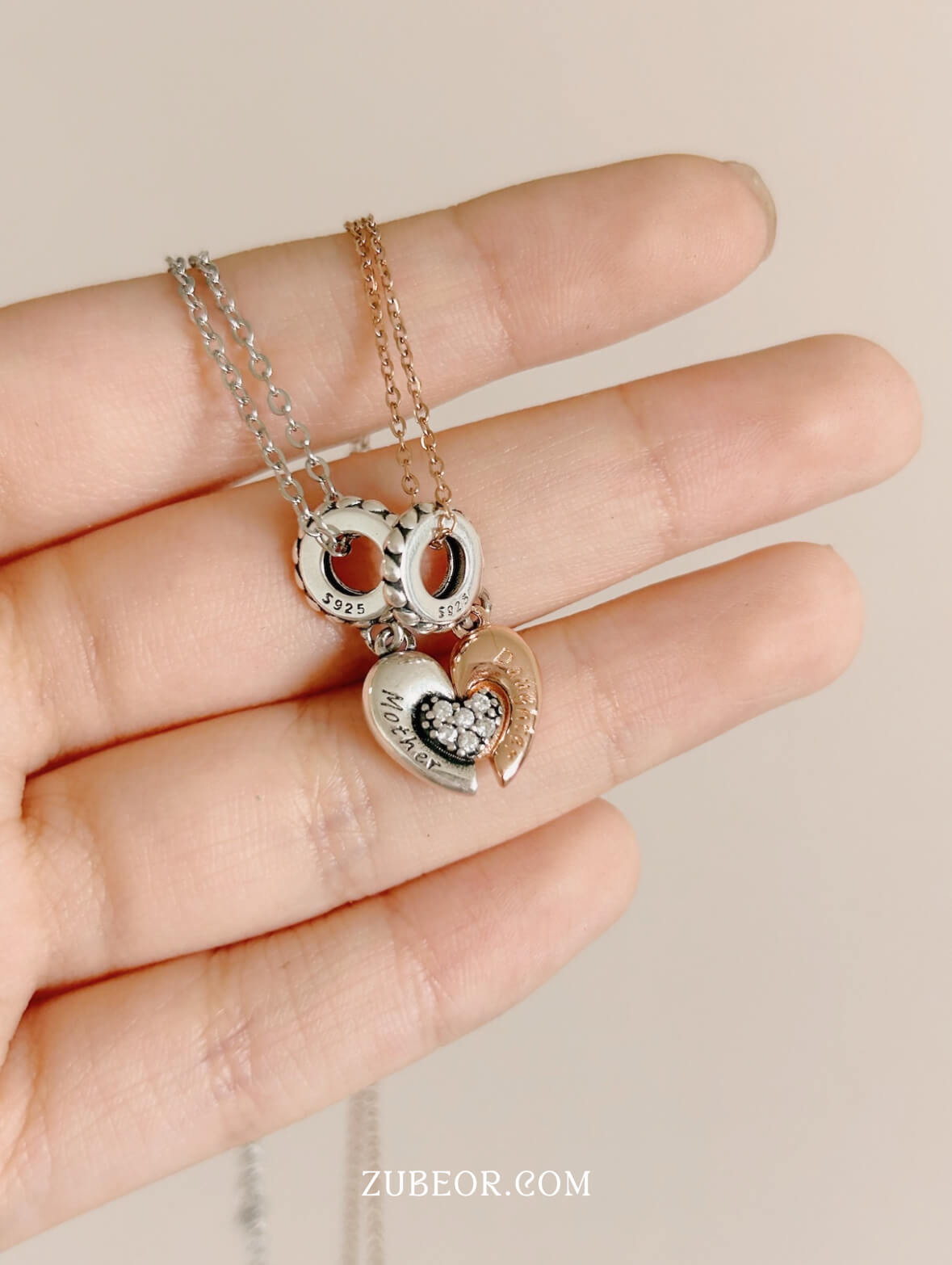 Set de cadenas madre e hija corazón rosa 3