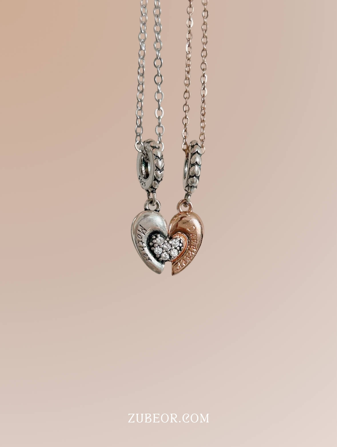 Set de cadenas madre e hija corazón rosa